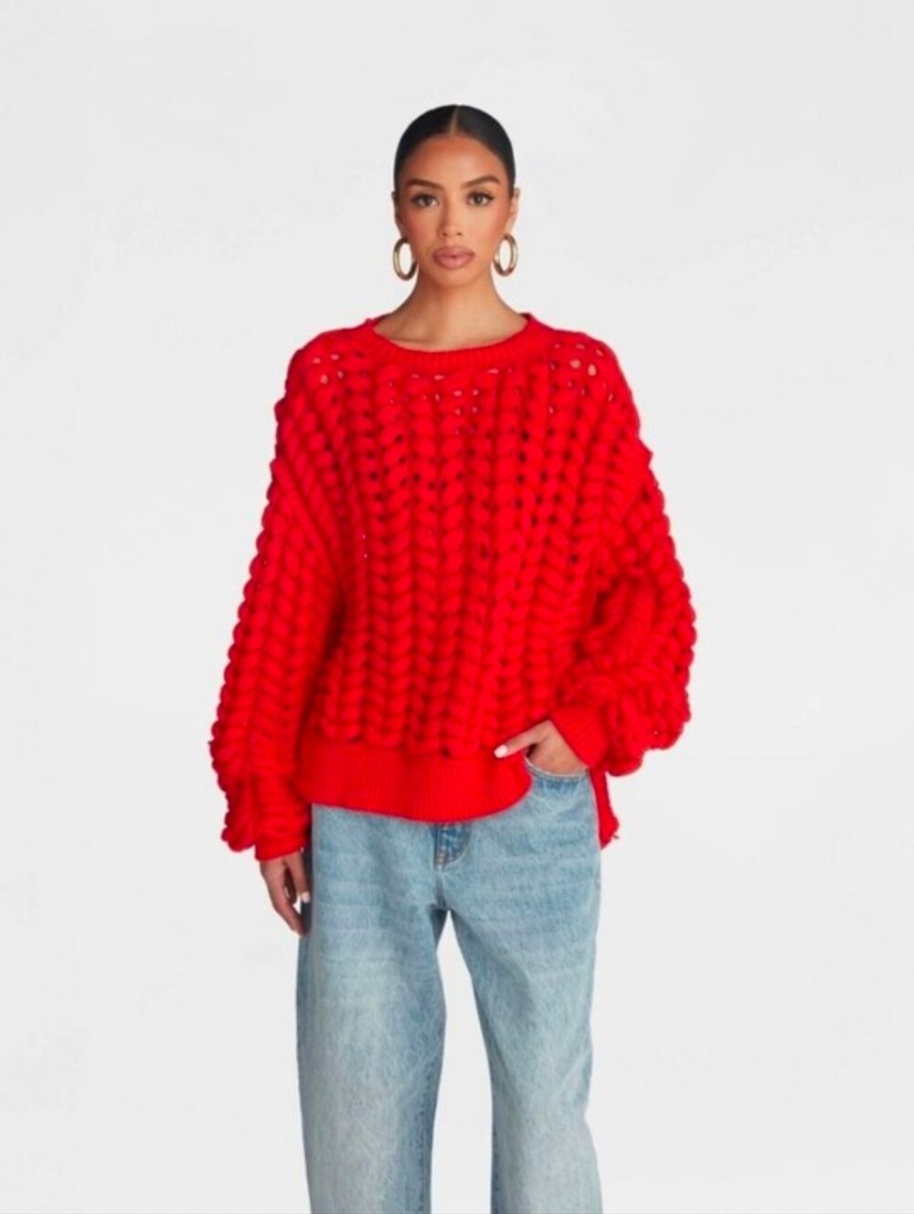 KBB by KAHLANA Women Pullover Sweater 'The Chunky Knit Crew' - Red Size M